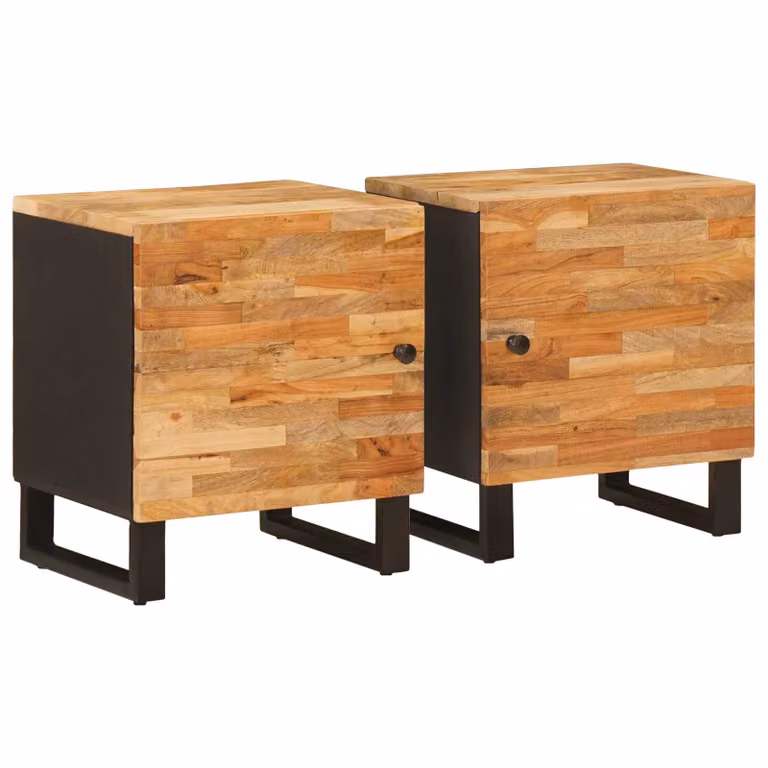 Set di 2 Armadi da Notte vidaXL in Legno di Mango Marrone L: 40 cm, P: 33 cm, H: 46 cm