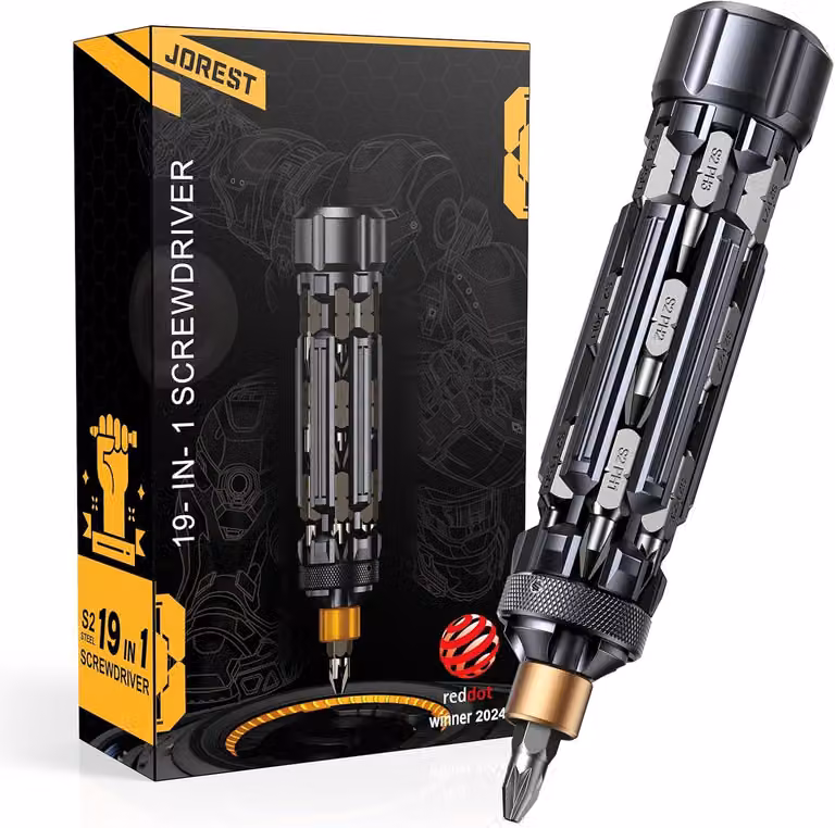 Set di utensili multifunzione 19-in-1, con cacciaviti, inserti Torx e meccanismo a cricchetto, in acciaio S2, ideale per il campeggio