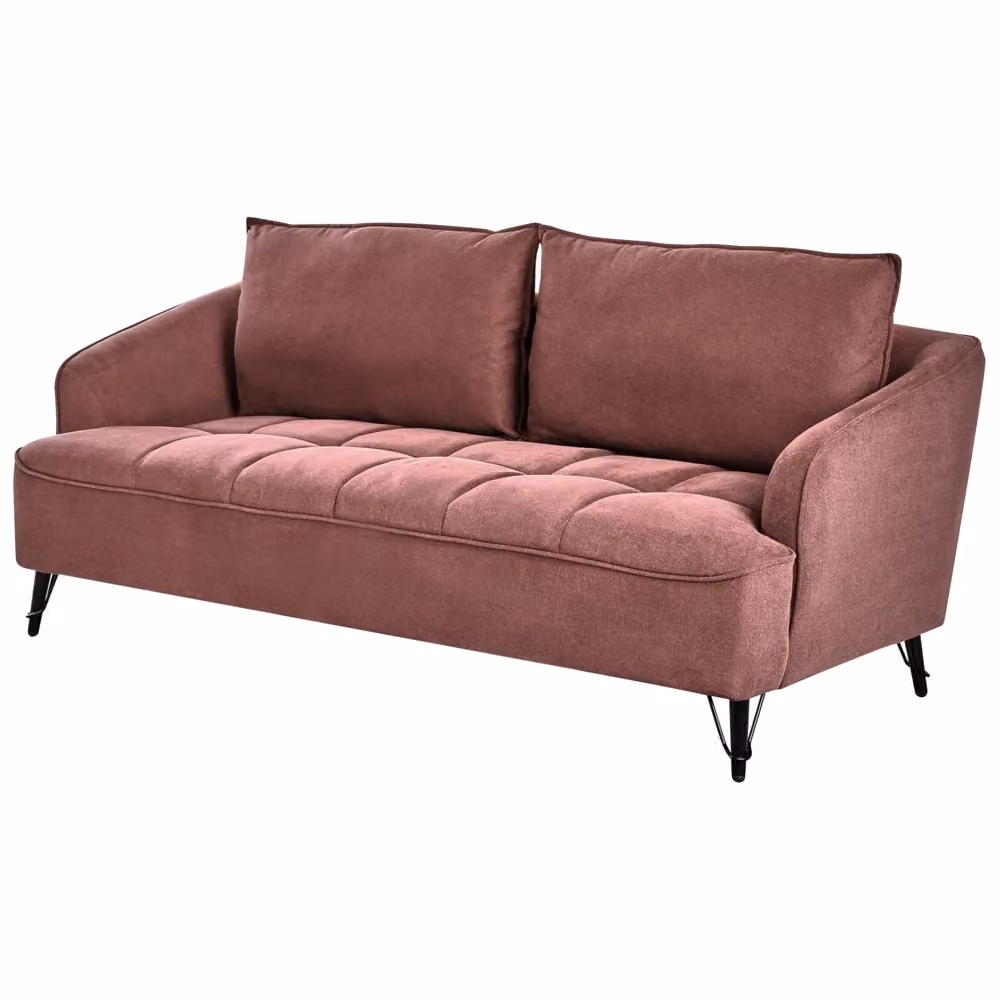 Divano Beliani a 3 posti in stile retro con rivestimento in tessuto rosso e struttura in legno e metallo per il tuo soggiorno L: 196 cm, H: 87 cm, P: 85 cm – 2