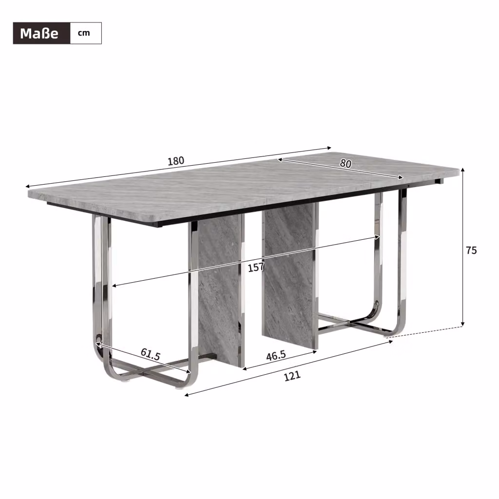 Tavolo da pranzo moderno REDOM rettangolare in MDF e metallo grigio L: 180 cm, P: 80 cm, H: 75 cm – 2