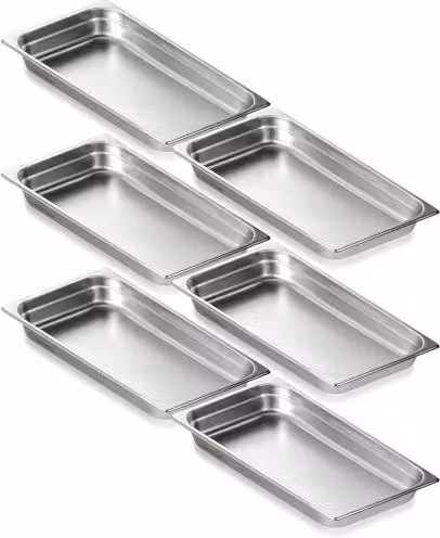 Set di 6 contenitori per alimenti VEVOR in acciaio inox color argento, bacinelle da cucina senza coperchio per uso commerciale e catering