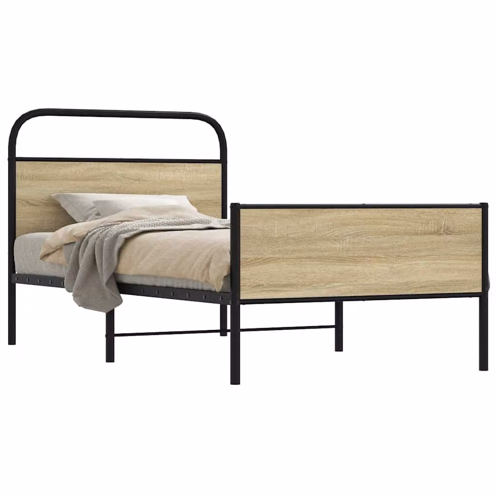 Giroletto senza materasso vidaXL in Rovere Sonoma e metallo, L: 100 cm, P: 200 cm, H: 105 cm