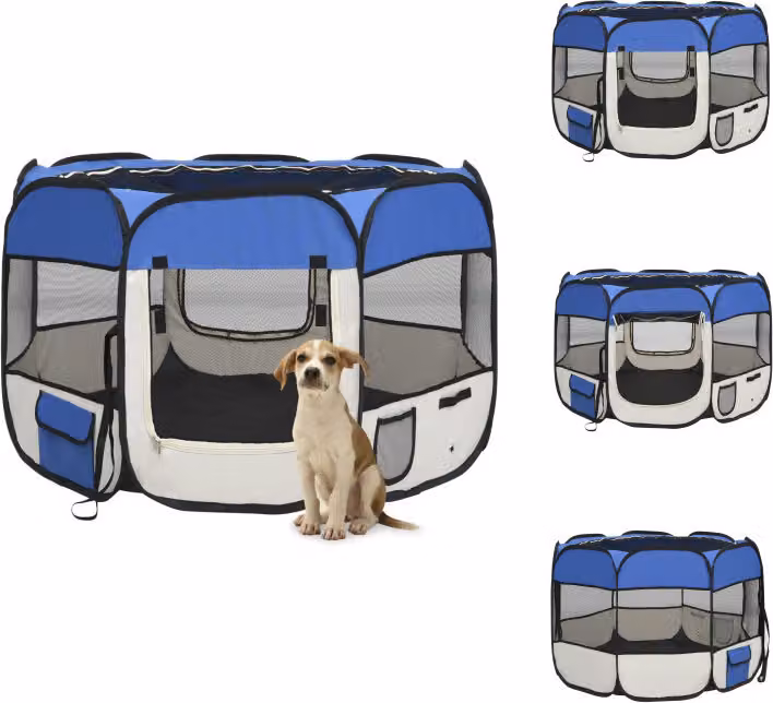 vidaXL Box pieghevole per cuccioli con borsa per il trasporto Blu 90x90x58 cm - Cucce per cani e recinti