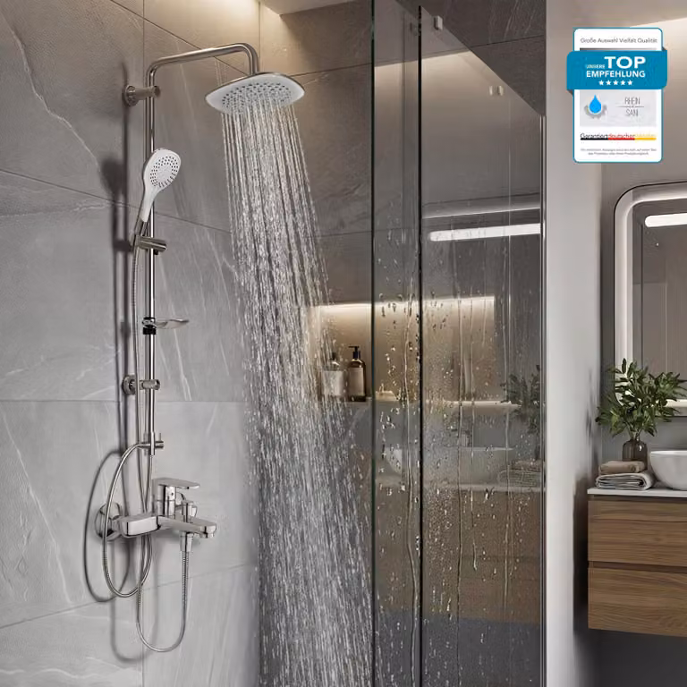 HANSGROHE Miscelatore vasca Vernis Blend, sistema doccia con miscelatore vasca e doccetta BELVIT o soffione doccia, a vista, miscelatore vasca monocomando cromato
