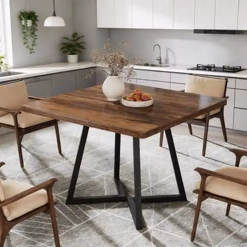 Tavolo da pranzo quadrato per 2-4 persone con piano in MDF e struttura in metallo nero marrone rustico 80 × 80 cm