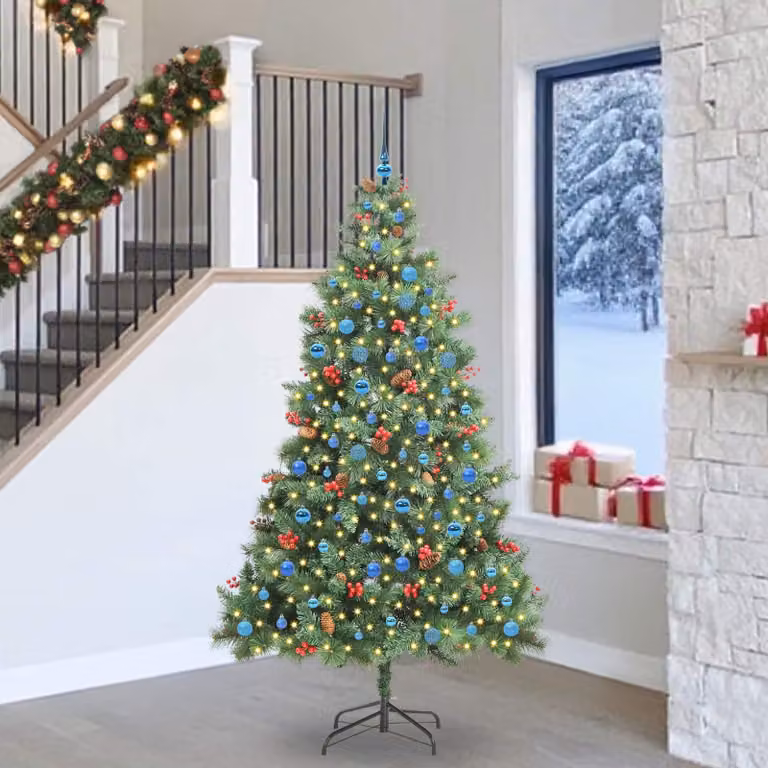 Albero di Natale artificiale moderno vidaXL verde con 300 LED bianco caldo in PVC e metallo
