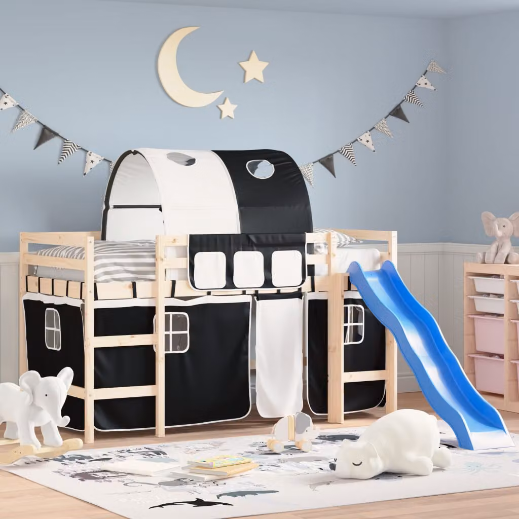 vidaXL Tende per Letto a Soppalco per Bambini in Poliestere, Bianco e Nero
