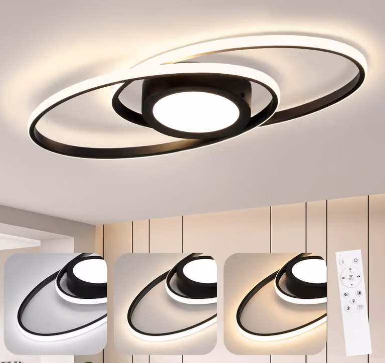 ZMH Plafoniera LED nera dimmerabile con telecomando per camera da letto camera dei bambini cucina corridoio balcone soggiorno 48W CRI>80 protezione occhi, ovale