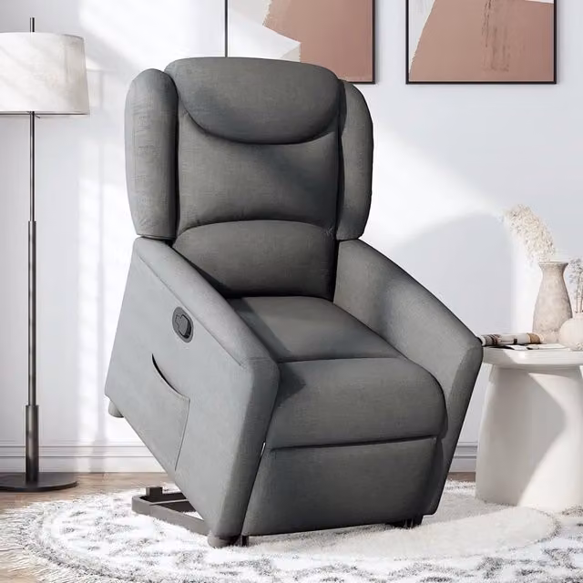 Poltrona Alzapersona Reclinabile con Assistenza Elettrica vidaXL in Tessuto Grigio – 1