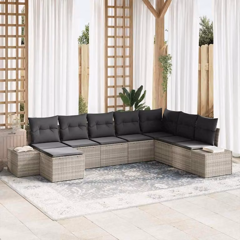 Maison Exclusive - Set Divano da Giardino 8 pcs Grigio chiaro polyrattan