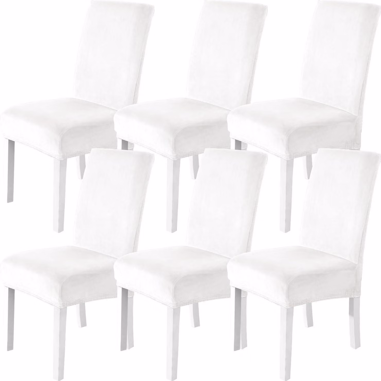 Copri sedili per sedia in velluto, set da 6, colore bianco, elasticizzati, lavabili, adatti a sedie con schienale alto e sedie a dondolo