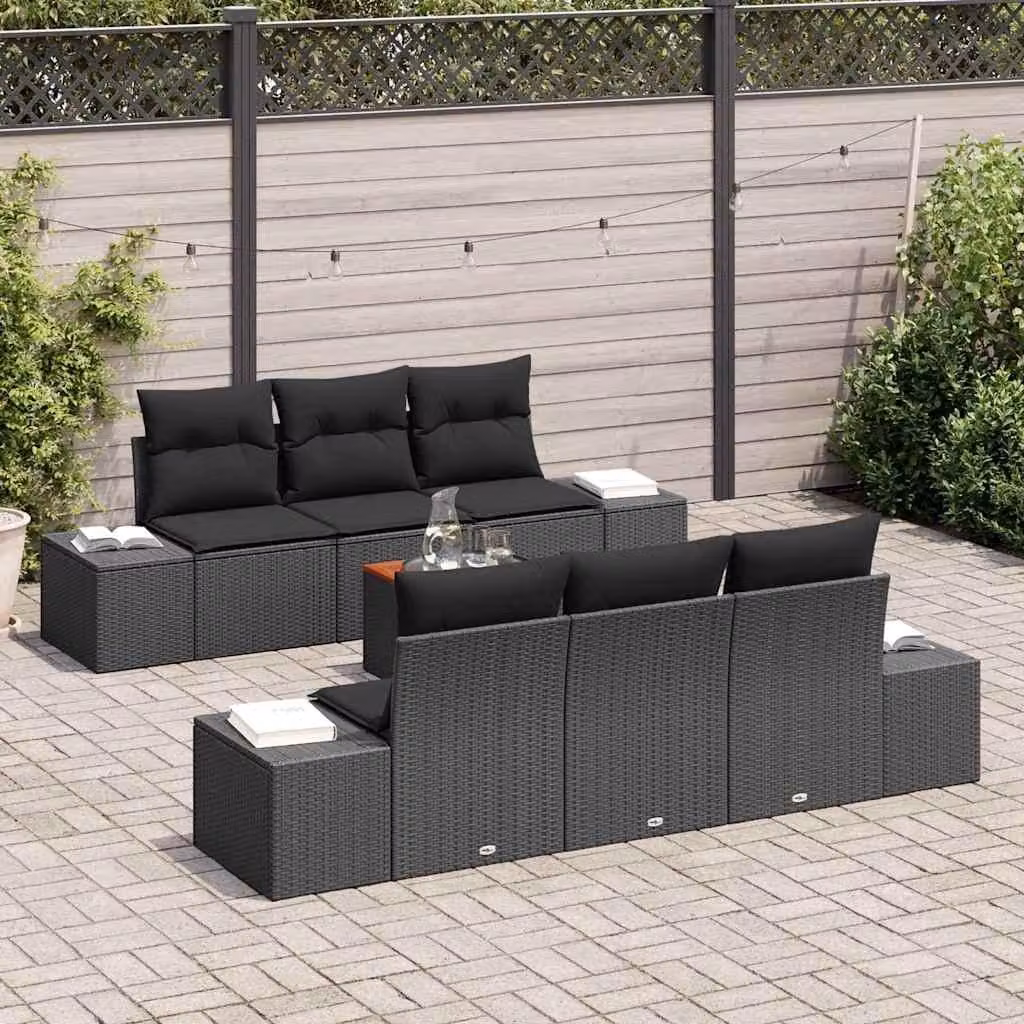 Maison Exclusive - Set da giardino composto da 7 pezzi, divano e poltrone, in rattan sintetico nero