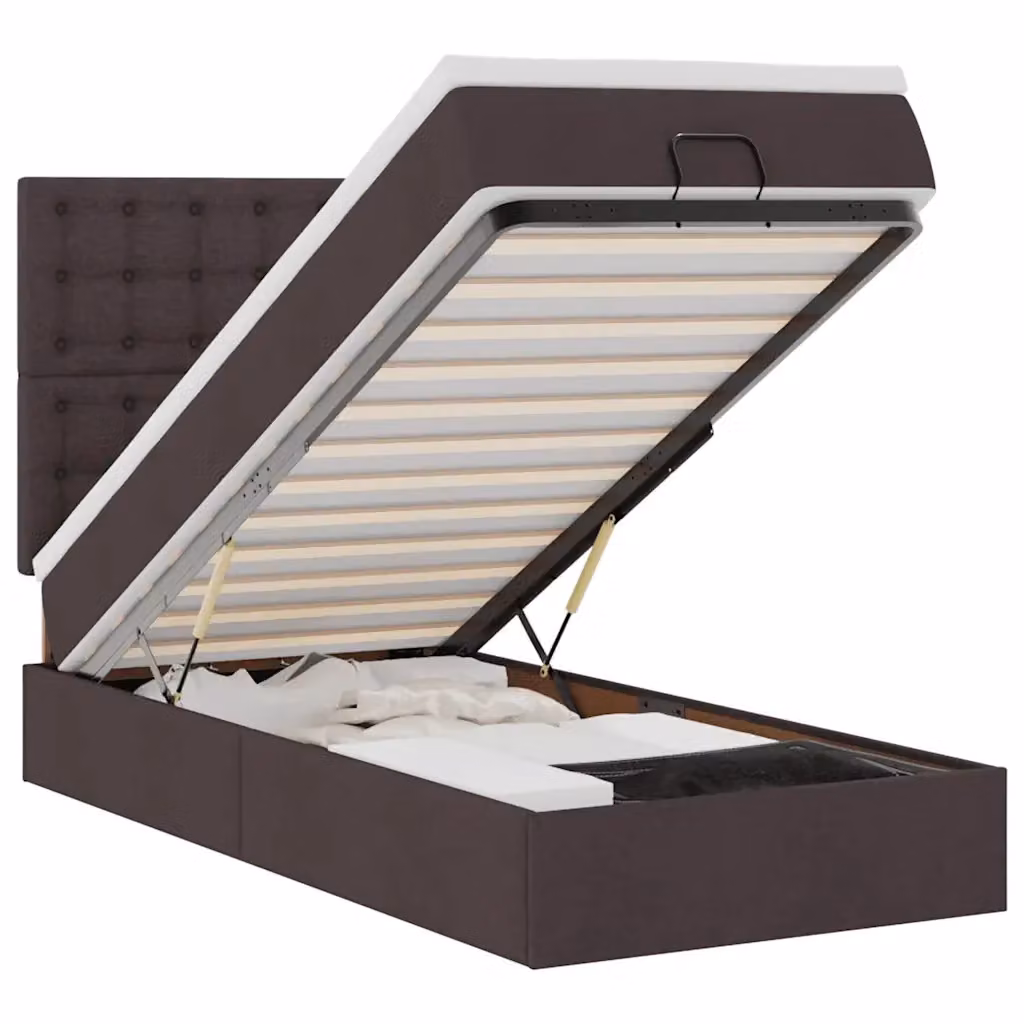 Pouf Letto con Materasso vidaXL, Colore Marrone e Bianco, con Illuminazione Sotto il Letto e Porta di Ricarica USB, L/P/H: 203 x 90 x 140 cm – 2