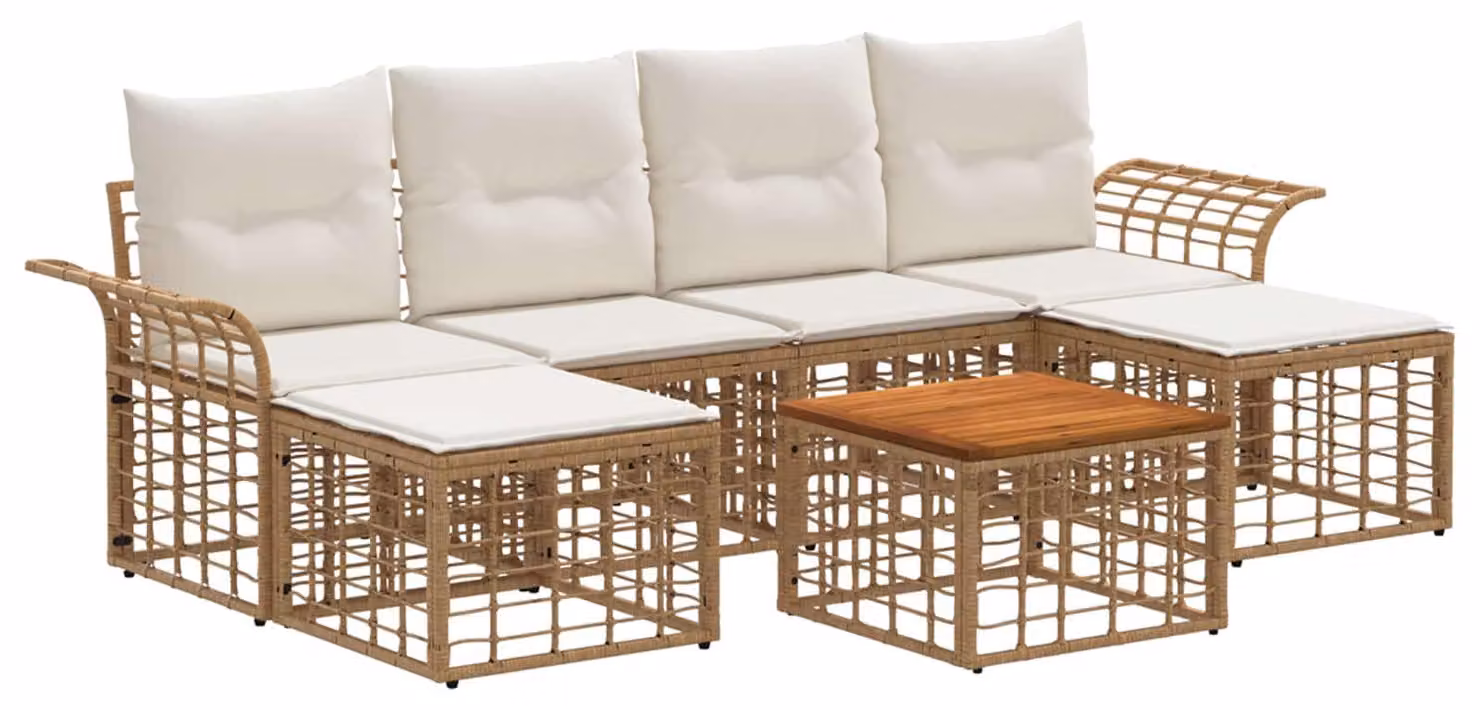 Set di divani da esterno 7 pcs Naturale e Bianco Crema