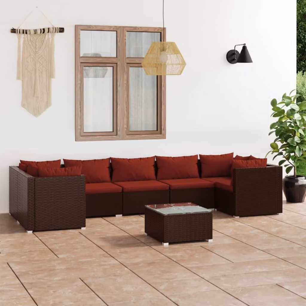 Maison Exclusive - Set da giardino 8 pezzi con cuscini in polyrattan marrone