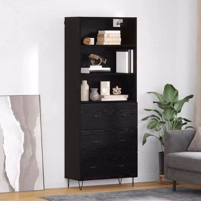 Set di 2 credenze moderne vidaXL in nero opaco L: 69,5 cm, P: 34 cm, H: 180 cm