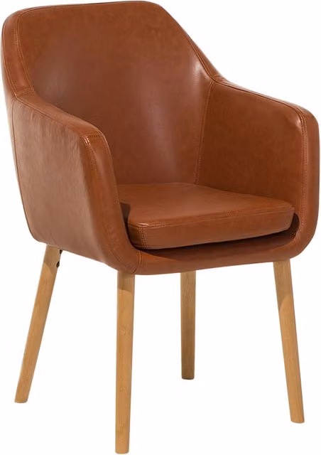Sedia da pranzo Beliani in ecopelle marrone dorato con gambe in legno di faggio stile mid-century – 1