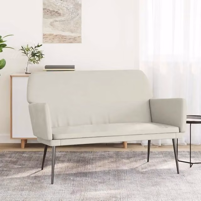 Panca-Sgabello-Poggiapiedi Crema 108x79x79 cm in Velluto 203658