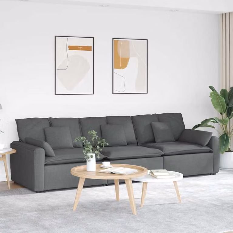 vidaXL Divano Modulare Grigio con Cuscini e Struttura in Metallo e Legno