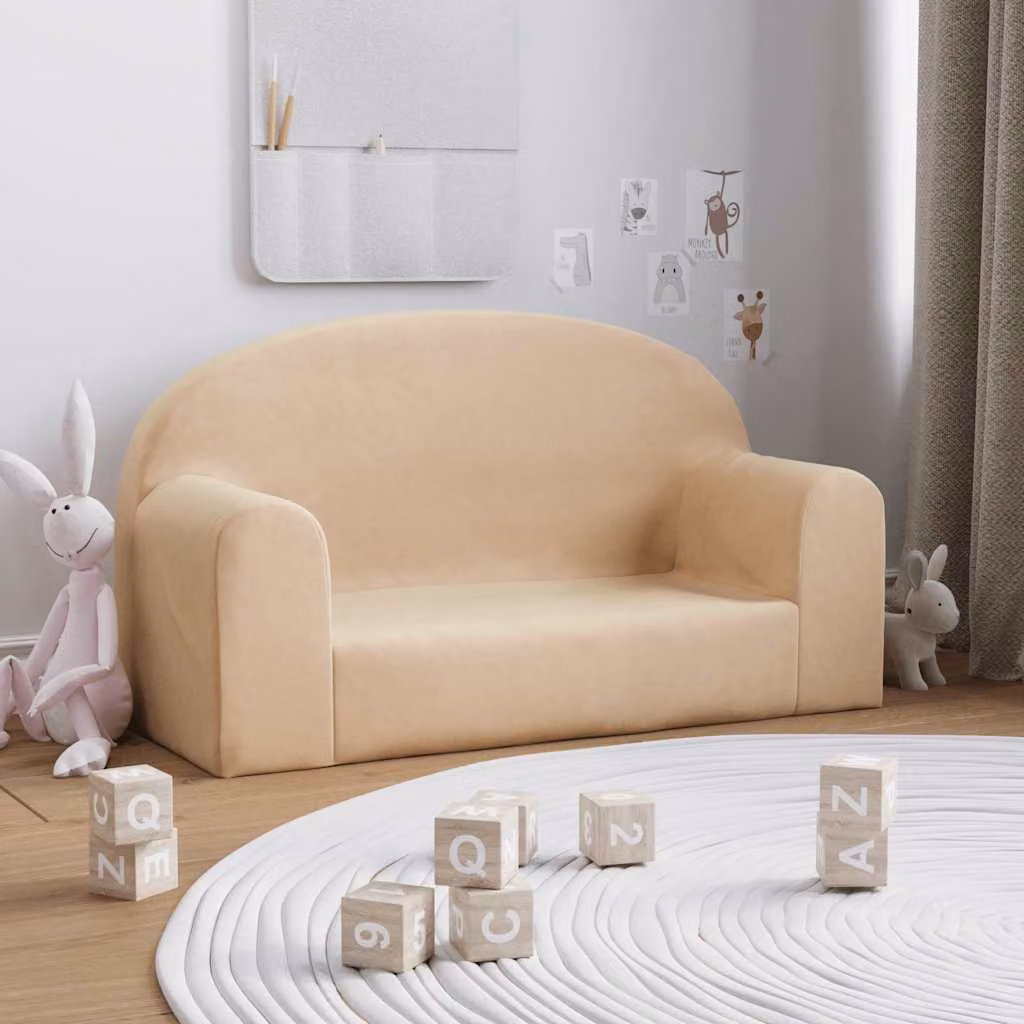 vidaXL Divano per Bambini a 2 Posti in Morbido Peluche Beige L: 84 cm, P: 45 cm, H: 34 cm