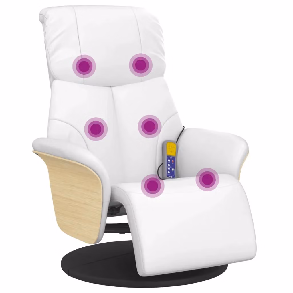 Poltrona Reclinabile e Relax con Poggiapiedi vidaXL, Rivestimento in Similpelle Bianca e Imbottitura in Schiuma, Design Moderno con Rotazione a 360 Gradi – 2