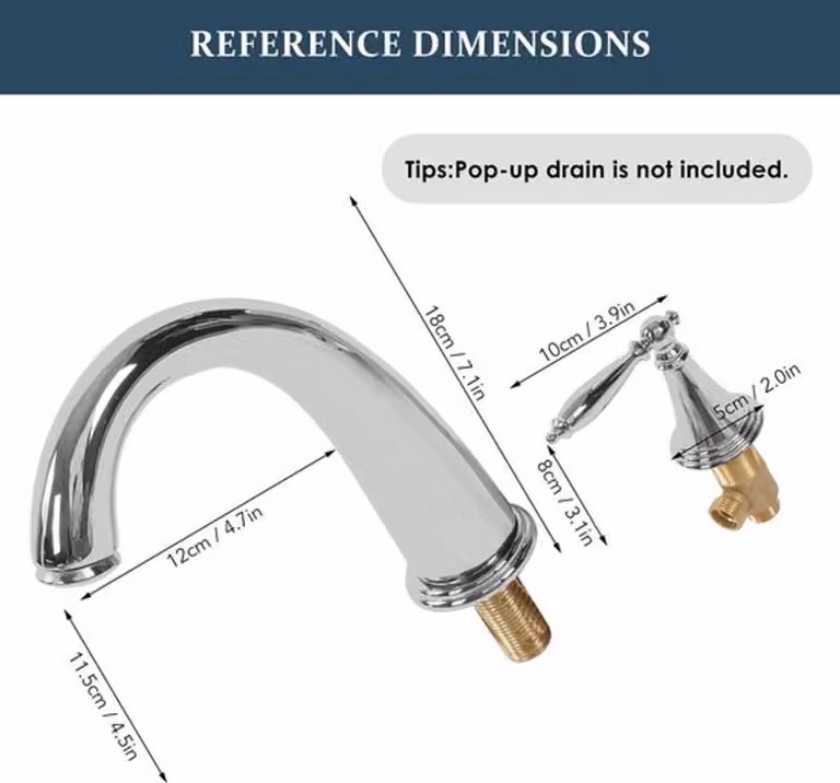 Miscelatore per lavabo ad alta resistenza alla pressione - Realizzato in rame - Design elegante - Installazione semplice - 3 fori - Altezza del beccuccio: 11,5 cm - Rubinetteria per bagno