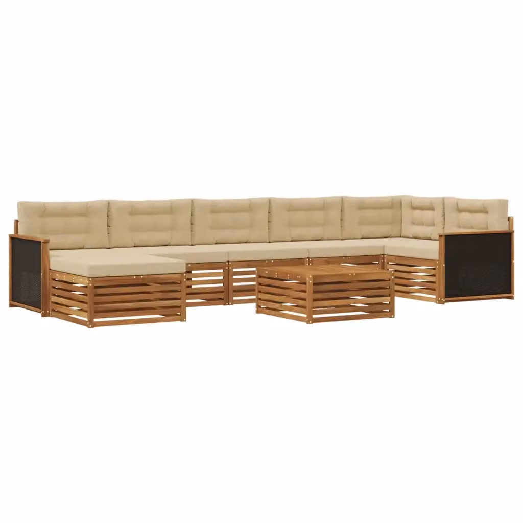 Set di divani da esterno a L vidaXL in legno di acacia con pouf e tavolino, Beige e Marrone – 2