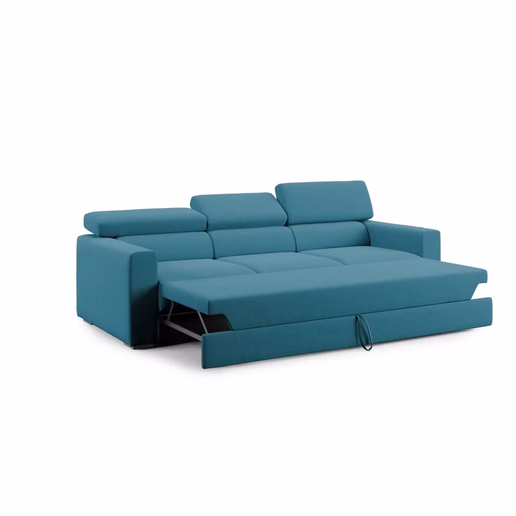 Divani.Store Dylan Divano a 3 sedute con estraibile a cassettone in tessuto simil cotone impermeabile azzurro L: 240 cm – 2