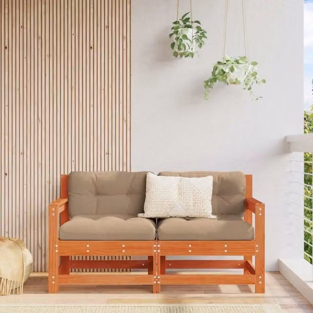 2 Pezzo Divano Angolare da Giardino-Sofa da giardino Legno Massello di Pino