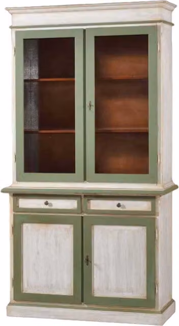 Cristalliera in legno laccato bicolore bianco e verde in stile shabby chic Mobili 2G L/P/H: 105 x 42 x 205 cm