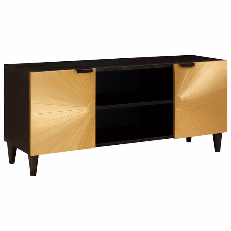 Mobile TV vidaXL moderno in legno e metallo, Nero e Oro, L 105 x P 33 x H 46 cm