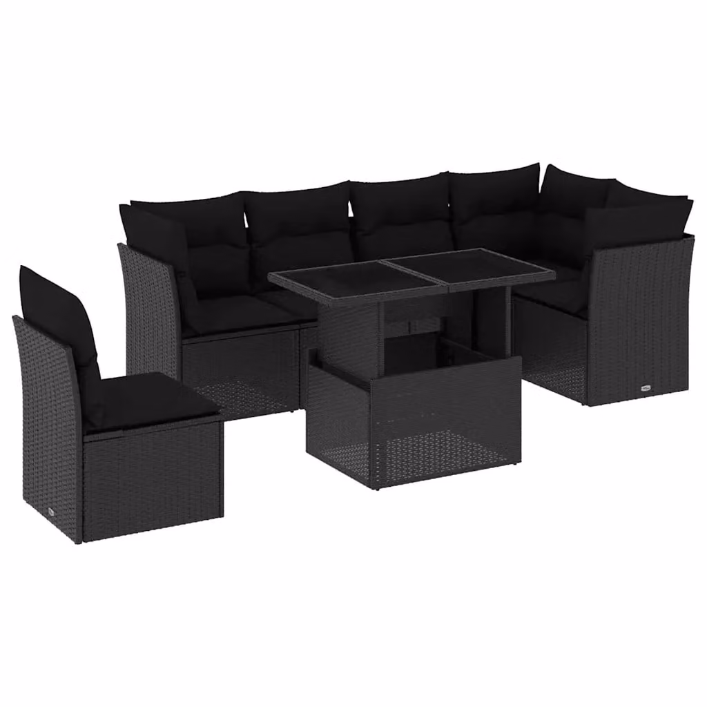 vidaXL Set Divani da Giardino a L con Cuscini 7pz Nero in Polyrattan e Acciaio – 2