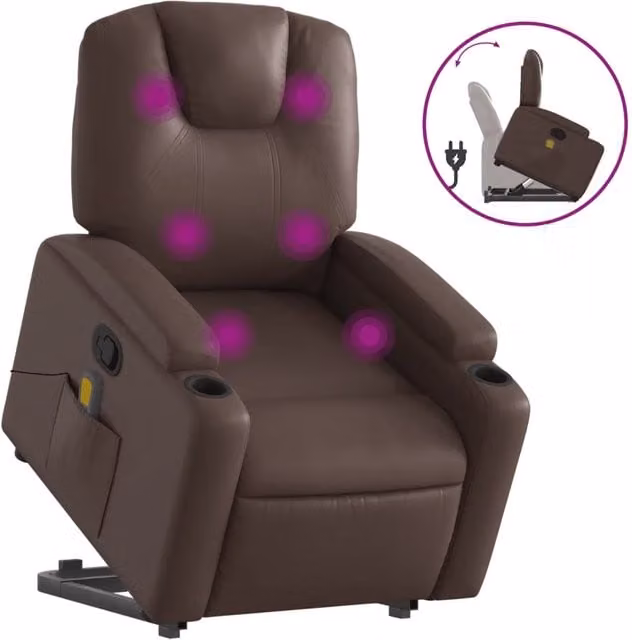 Poltrona Relax Alzapersona Reclinabile con Assistenza Elettrica in Similpelle Marrone per Senior – 1