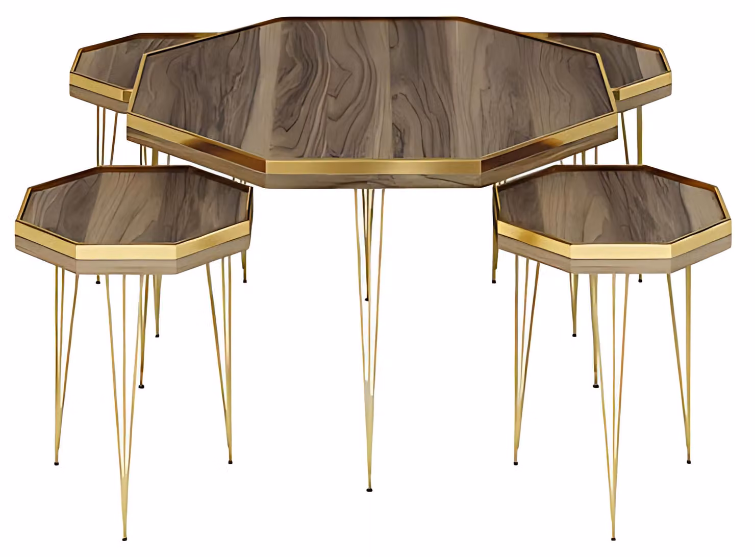 Elegantes braunes Wohnzimmer-Set aus Holz und MDF mit goldfarbenen
