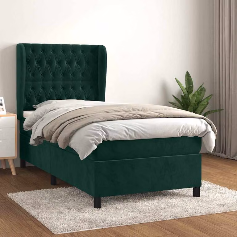 Letto Ibrido vidaXL con Giroletto a Molle e Materasso in Velluto Verde Scuro L/P/H: 90 x 190 cm