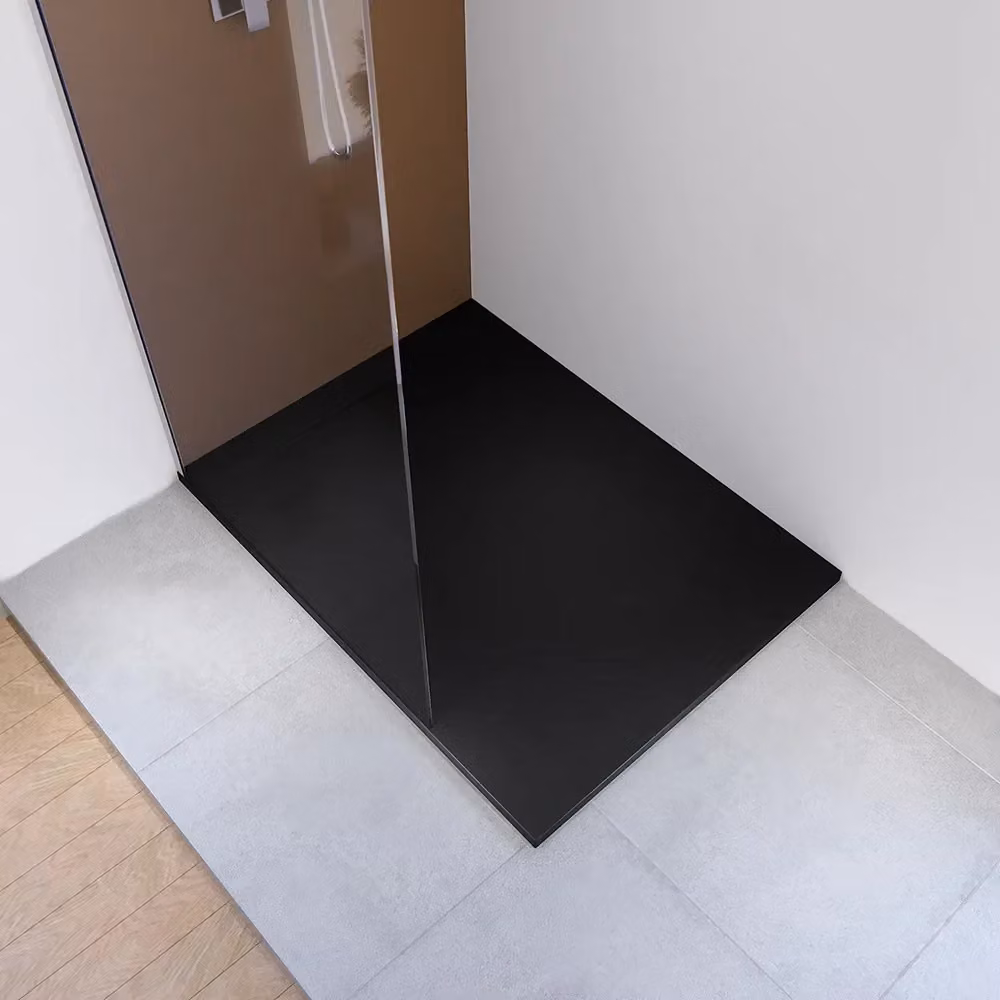 Piatto doccia rettangolare Parama in marmoresina nero effetto pietra antiscivolo L: 120 cm, P: 70 cm – 2