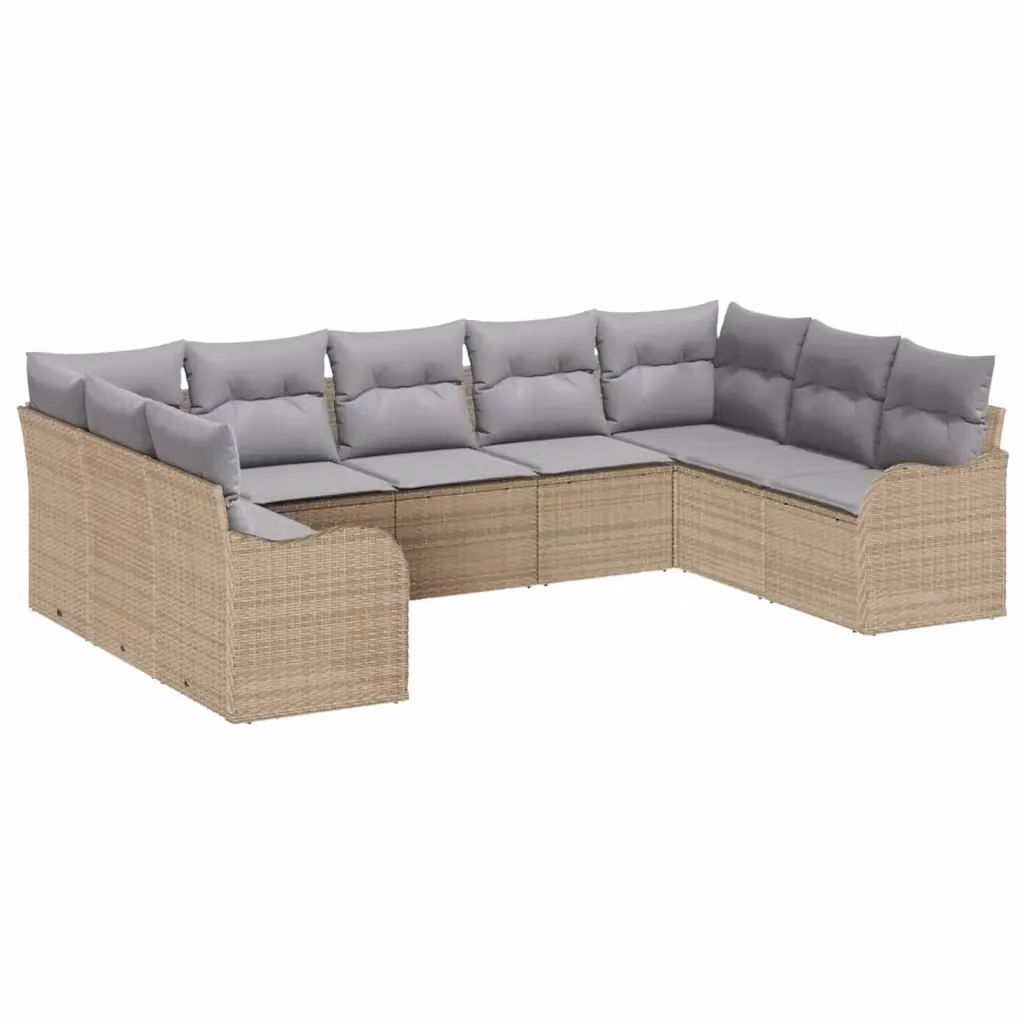 Set Divano da Giardino vidaXL 9 pz in Polyrattan con Cuscini Beige e Grigio – 2