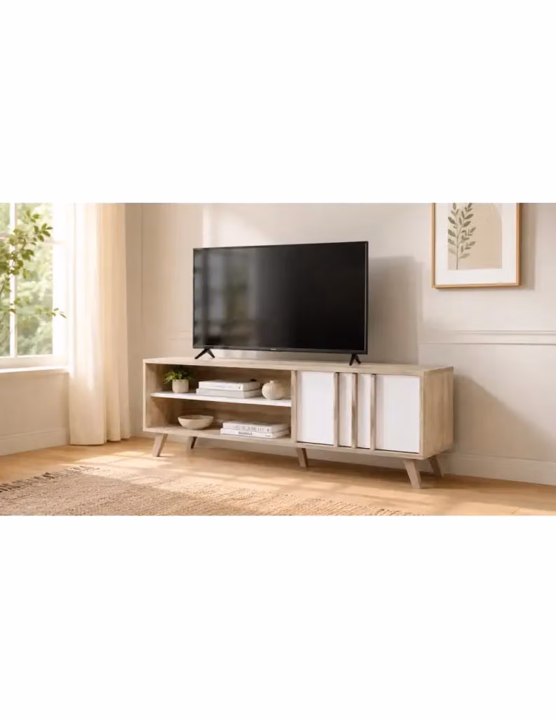 Mobile TV MALMO Meublorama moderno in rovere chiaro e bianco L: 150 cm, P: 40 cm, H: 51 cm – 2