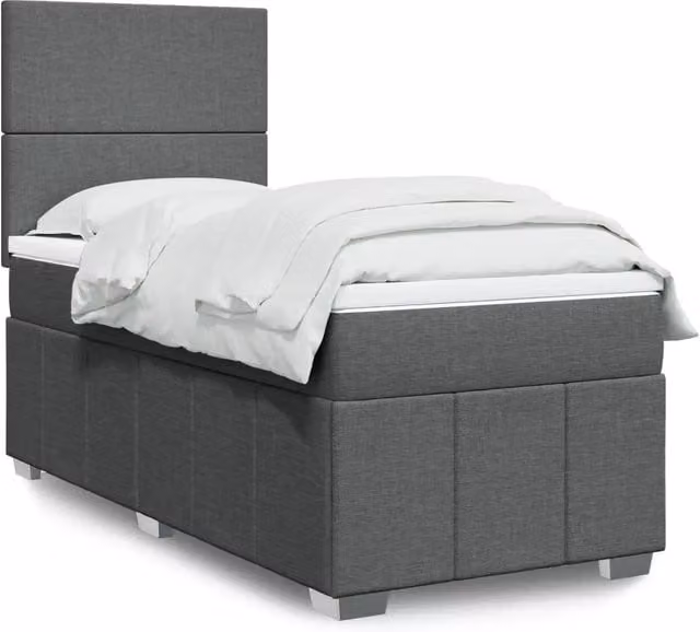 Letto Ibrido vidaXL con Giroletto a Molle e Materasso in Tessuto Grigio e Bianco L/P/H: 190 x 90 x 150,5 cm