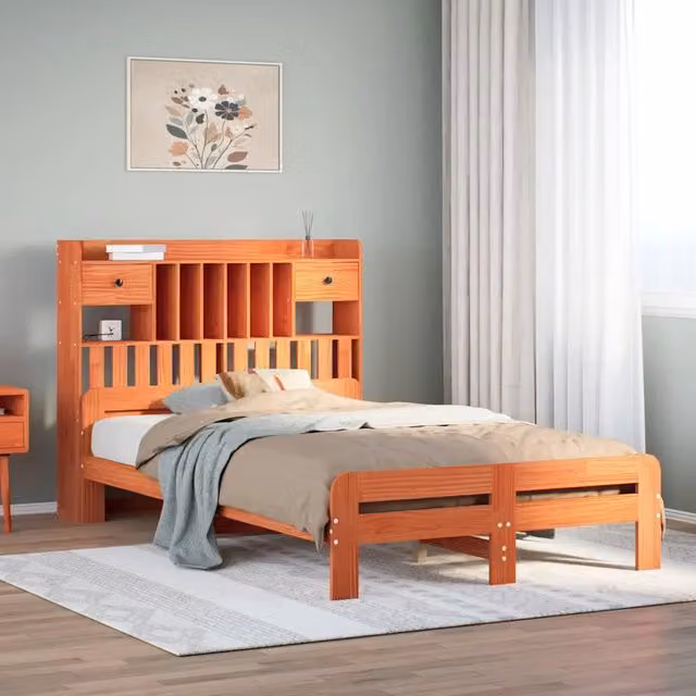 Letto Libreria senza Materasso Marrone Cera 135x190 cm in Pino 3308899