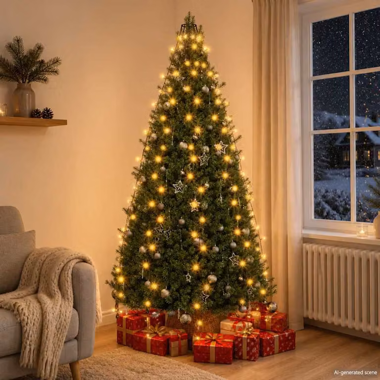 Luci per Albero di Natale vidaXL con 210 LED Bianco Caldo, Lunghezza: 210 cm