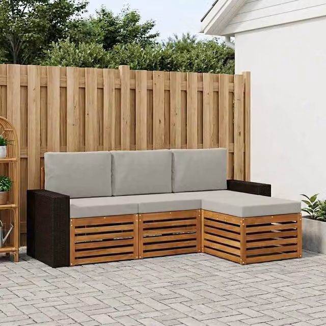 Set di divani da esterno 4 pz Naturale e Grigio Chiaro 3384212