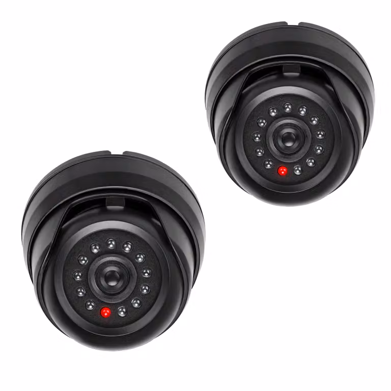 kwmobile 2x telecamera fittizia per montaggio a soffitto - con luce LED - telecamera di sorveglianza a cupola fittizia - telecamera di sicurezza finta ingannevolmente reale in nero