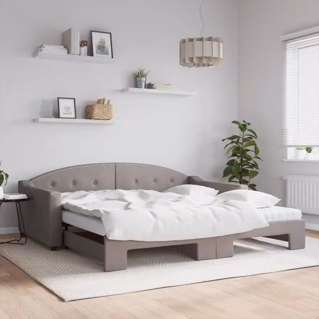 Divano Letto Estraibile vidaXL in Tessuto con Cassetto, Colore Grigio e Beige, L/P/H: 223 x 110 x 75 cm, Materasso 100 x 200 cm