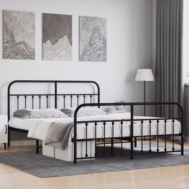 The Living Store Struttura letto con testiera e pediera in metallo nero 183x213 cm