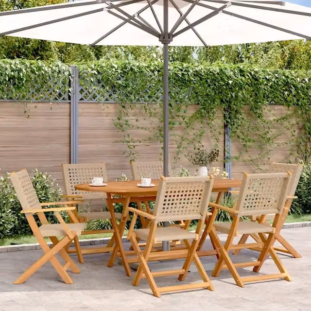 Sedie pieghevoli, 6 pezzi, in polyrattan beige e legno massello 3214563