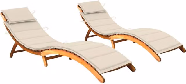 Set di 2 lettini prendisole Outsunny in legno di acacia con cuscini beige per esterno