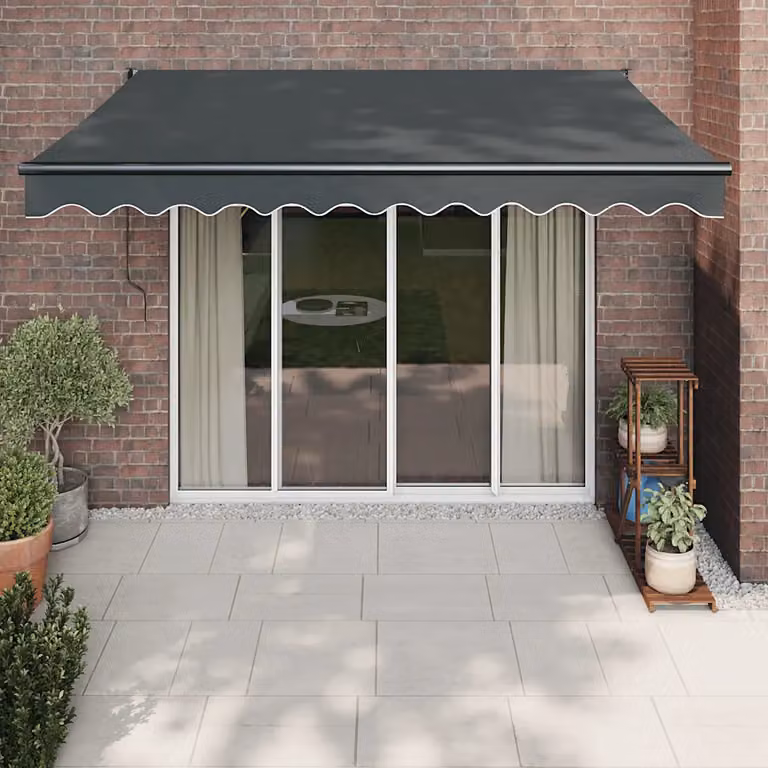 Tenda Sole Automatica Retrattile vidaXL con Bracci Pieghevoli in Alluminio e Tessuto in Poliestere, Colore Antracite, L: 350 cm, P: 250 cm