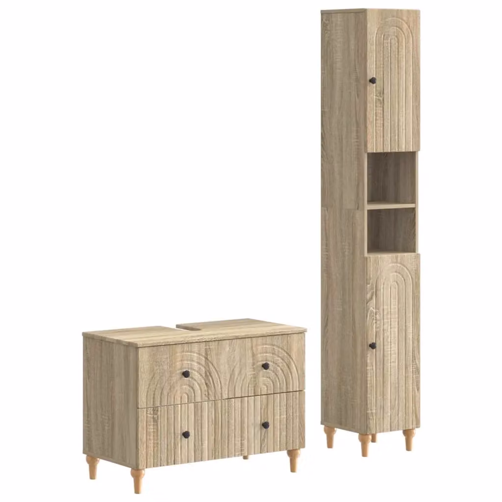Set di mobili da bagno moderno vidaXL composto da 2 pezzi in legno marrone con ante a cerniera e ripiani interni – 2