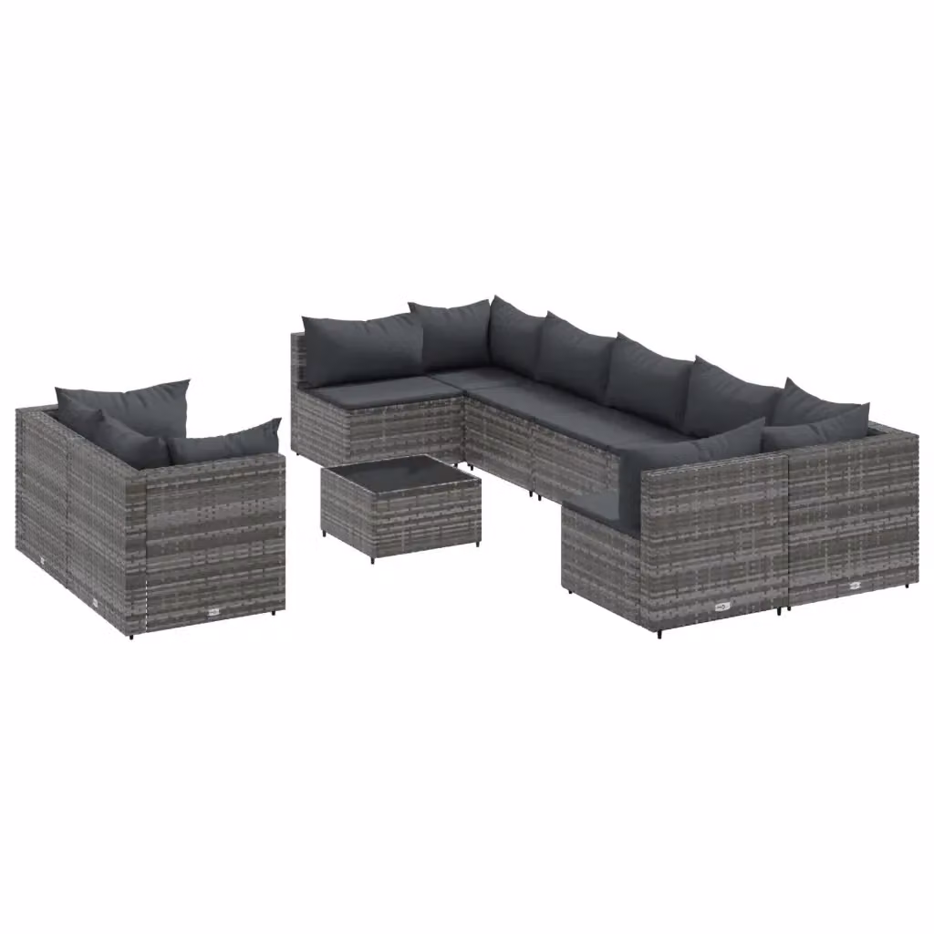 Set Divano da Giardino vidaXL a forma a U composto da 10 pezzi con Cuscini in Colore Antracite e Grigio – 2